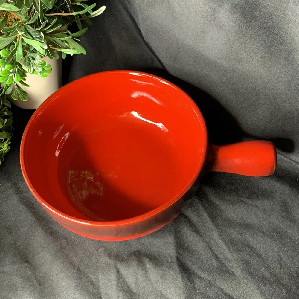 Large round Rustic red terracotta casserole dish with handle made in Italy